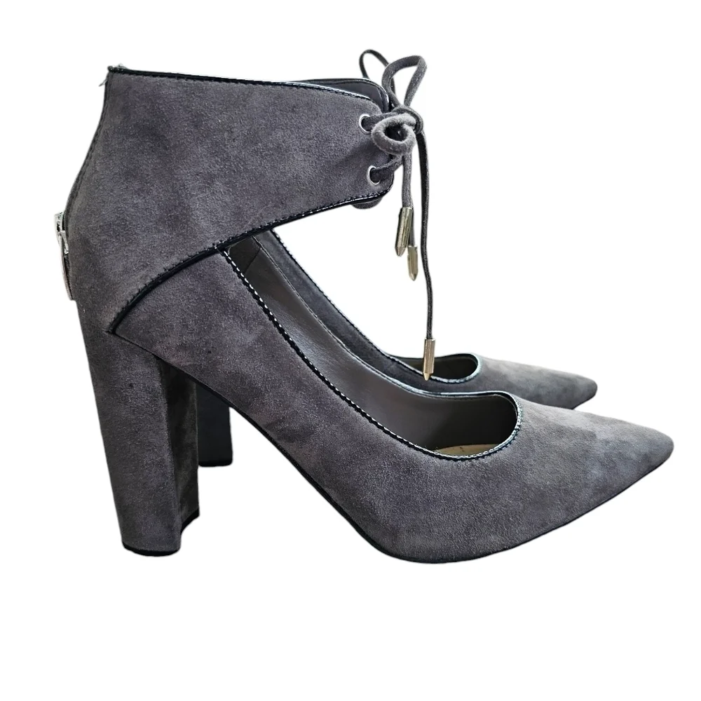 Marc Fisher Gray Sued Lace Up Heels